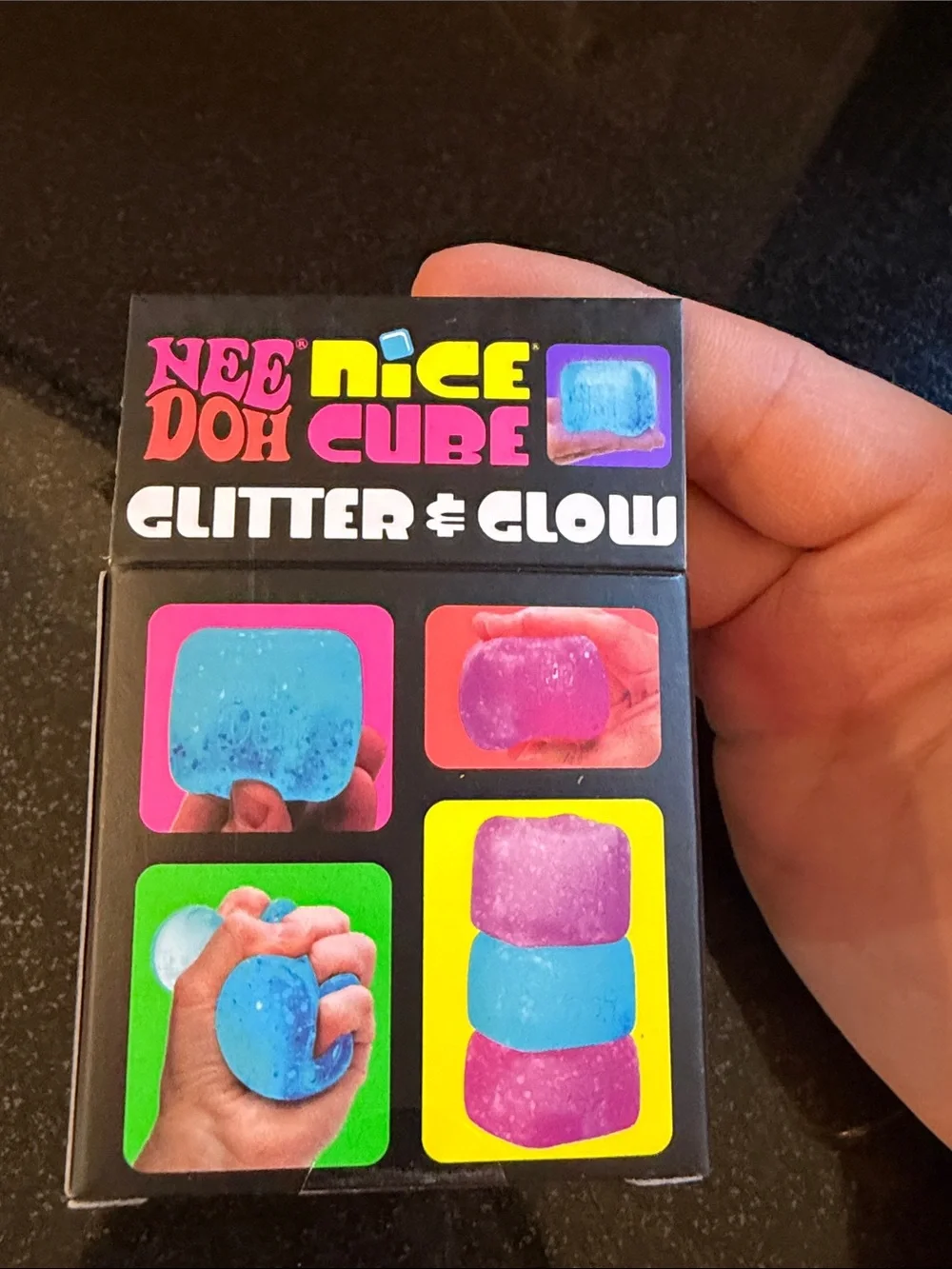 NIB 100% Auth NeeDoh Nice Cube Glitter & Glow Super Solid Squish - Blue